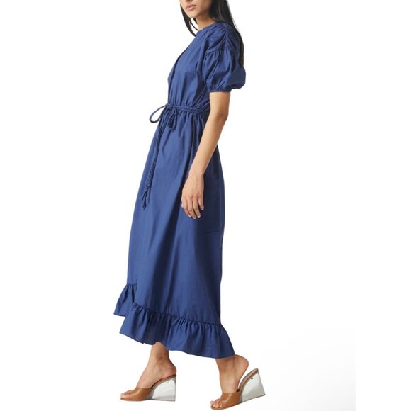 NWT MISA Los Angeles Amarine Puff-Sleeve Cotton Midi Dress Blue Size S - Picture 5 of 9